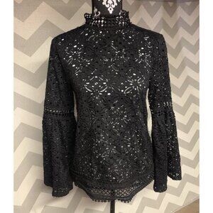 Pointelle Women's Lace Top M Black Witchy Goth Romantic Glam Layered Fairy